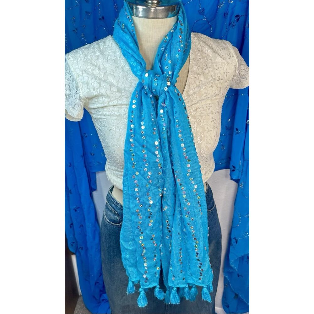 Y2K Blue Sequin Scarf Belt Pop Princess Glam